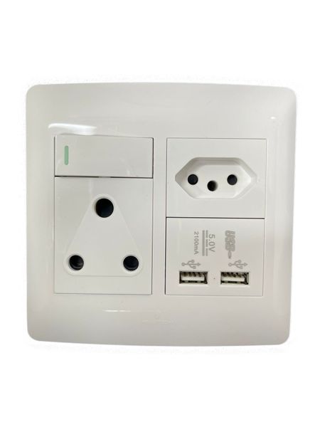 MrUL-Modern 16 Amp Single Plug And New RSA Plug with 2x USB Ports Pack of 2