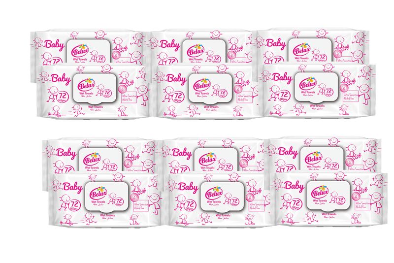 Belux Baby Wipes Pink Combo (12 packs x 72's)