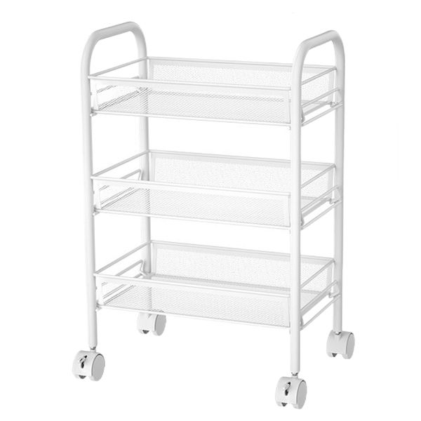 Home Kitchen 3 Layers Mesh White Storage Rolling Trolley Cart