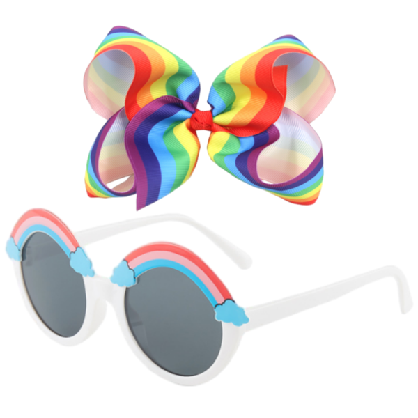 2Pack Kids Outdoor Sunglasses Set with Rainbow Bow Headband Tiara