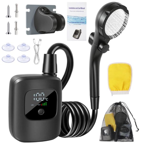 Portable Electric Camping Shower With Pump &amp; Digital Display &amp; Shower Head