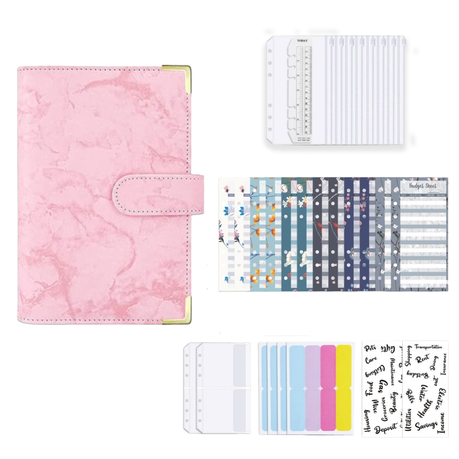 A6 Budget Binder with Marble Texture Pattern PU Leather Notebook