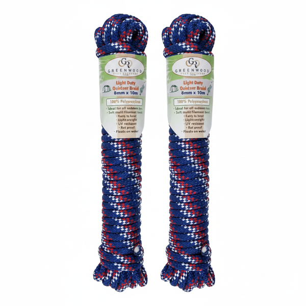 Durable 8mm Braided Outdoor Rope - 10m Light Duty for Camping &amp; - 2 Pack
