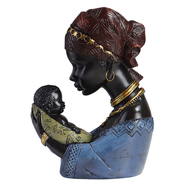 Woman and Son Statue for Living Room Tabletop Decoration Yellow