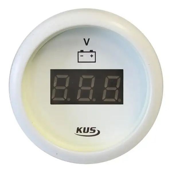 KUS 8-32 Volt Digital Volt Gauge for Boats - 52mm (White)