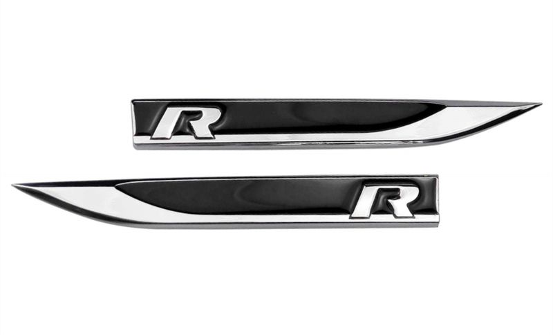 Fender Side Badge For VW ( R ) - 14.5cm x 1.8cm - Pair - Black/Chrome