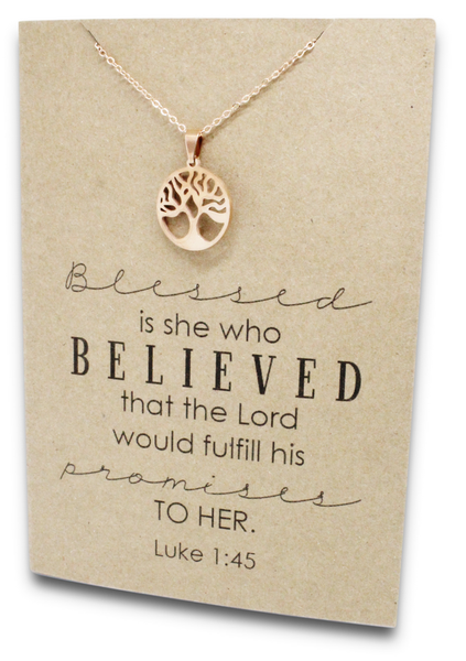 Stainless Steel Necklace On Message Card - Tree