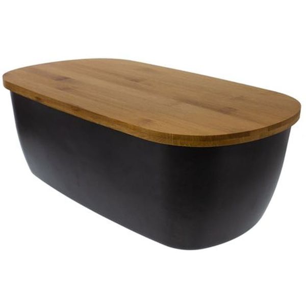 Bamboo Fiber Bread Bin - Doubles As Chopping board - Black Base