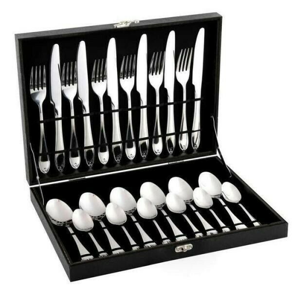 24 Pcs Stainless Steel Fine Cutlery Set with Black Case