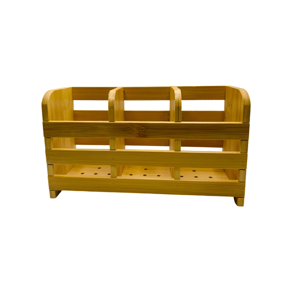 3 Compartment Rectangle Shape Portable Bamboo Kitchen Utensil Rack/Holder