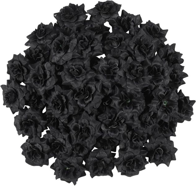 50 Artificial Black Silk Rose Flower Heads