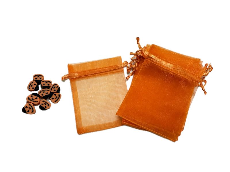 BEAD COOL - Bulk Organza 7by9cm 100pcs Orange bag + 10 Halloween BEAD
