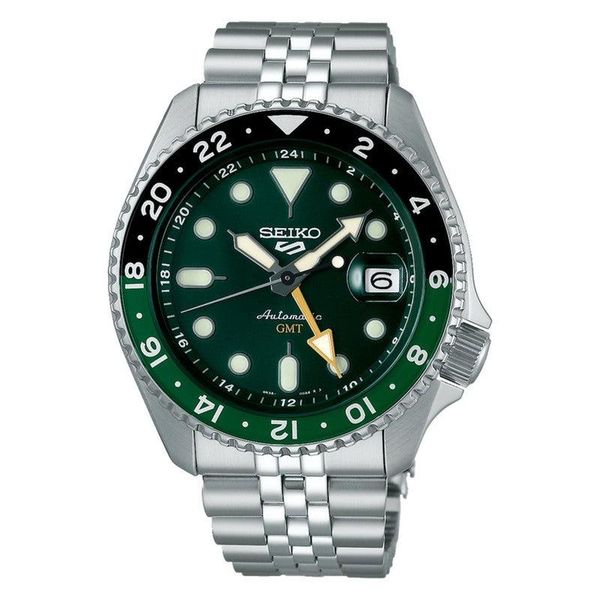 Seiko 5 GMT Automatic Men Green, Black Metal Sport SSK035K1