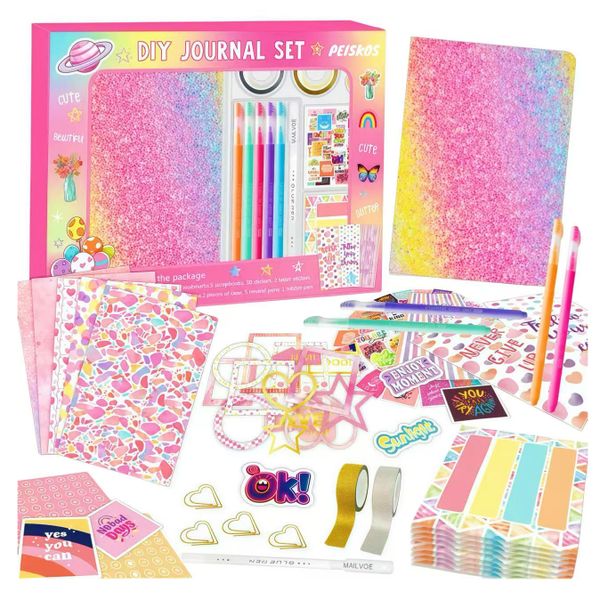 PEISKOS 104pcs DIY Journal Kit Art Crafts Stationery Toys Gift Set for Kids