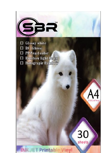 SBR | A4 Vinyl Sticker Papers - 30 Sheets - Glossy White