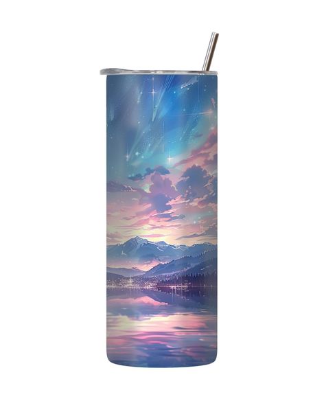 Star 20 Oz Tumbler with Lid Straw Trendy Northern Lights Graphic Gift 232