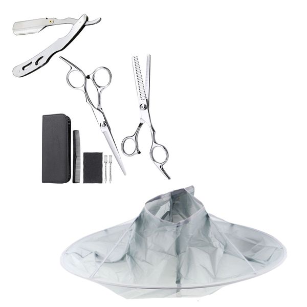 Hairdressing Scissors Kit Professional 8 Piece - Black with Cape