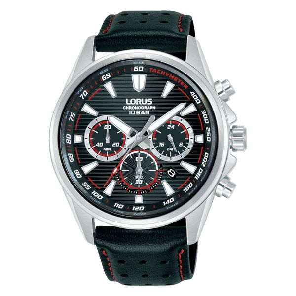 Lorus Men Black-Red Leather Sport, Analogue RT325LX9