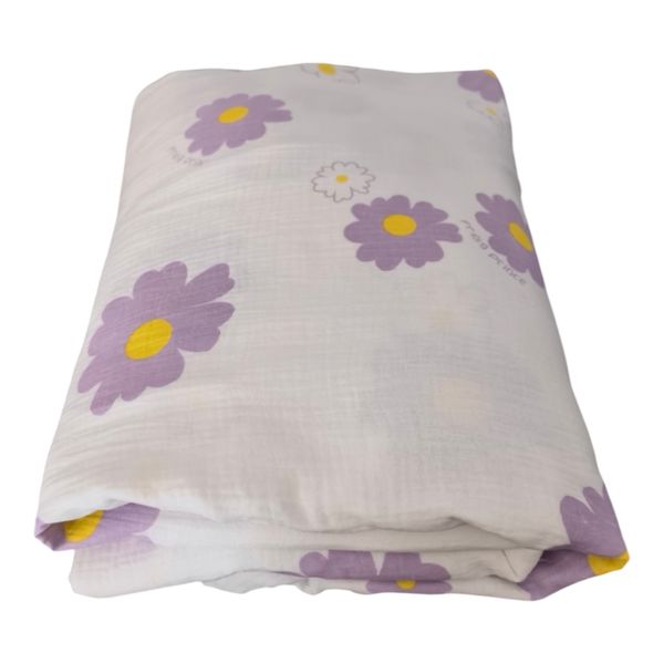 White and Purple flowered Baby Muslin Throw/Blanket
