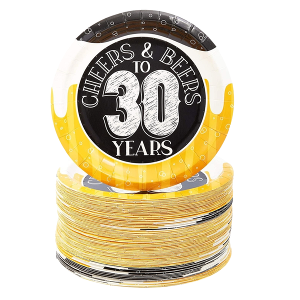 80 Pack Paper Cocktail Plates - Cheers &amp; Beers to 30 Years
