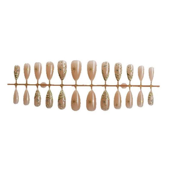 Press-On Nails Nude &amp; Gold Chrome Stiletto