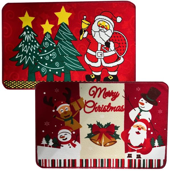 Home Décor Holiday Christmas Themed Doormat Rug Carpet - Set of 2