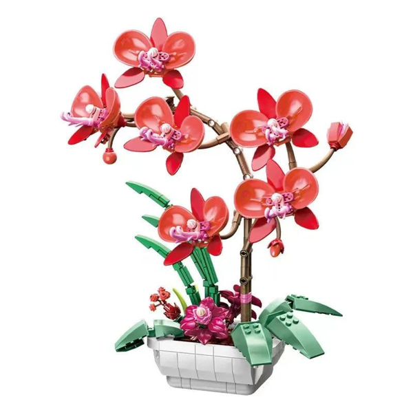 Jaki - Botanical Potted Orchid Flower Bouquet Building Blocks - Red