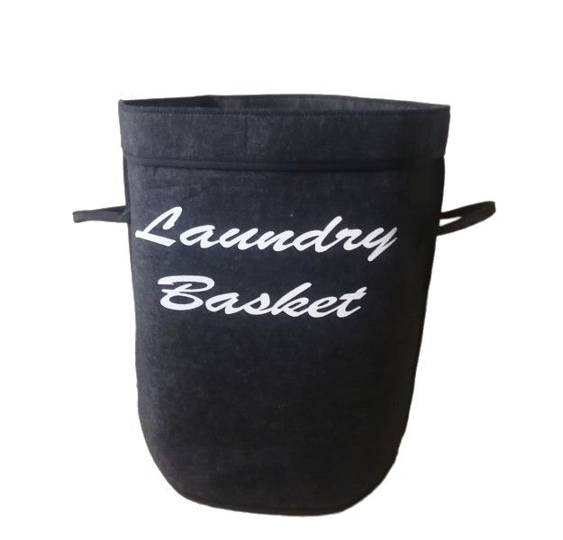 Dark Grey Round Foldable Felt Laundry Basket