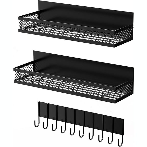 Black Magnetic Spice Rack - Magnetic Shelf - 3 Piece Set