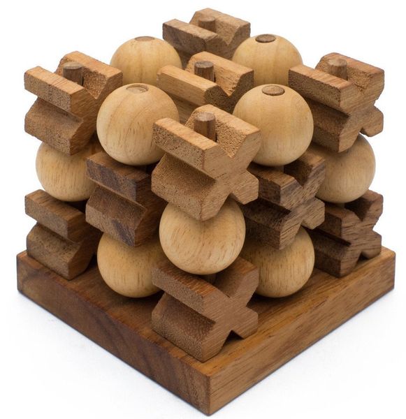3D Tic Tac Toe (Noughts &amp; Crosses) - Wooden Board Game