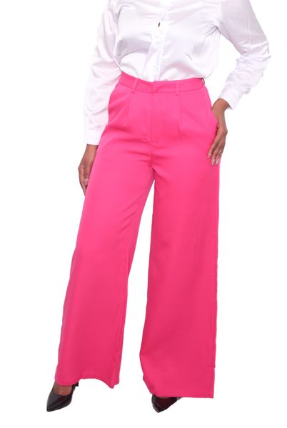 Women's Pink Polyester Fitted Flare Leg Pants