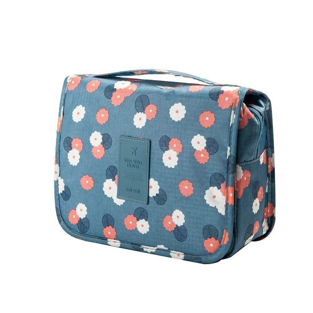 Pract Pack - Floral Portable Waterproof Travel Cosmetic Bag - Blue