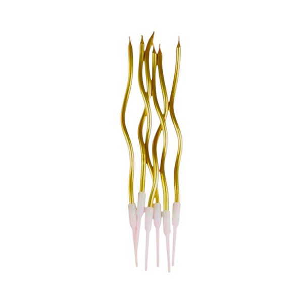 12 Piece Long Curved Wavy Spiral Birthday Candles With Holders