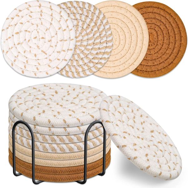 8-Piece Nordic-Style Drink Coasters Minimalist Cotton Woven Coaster