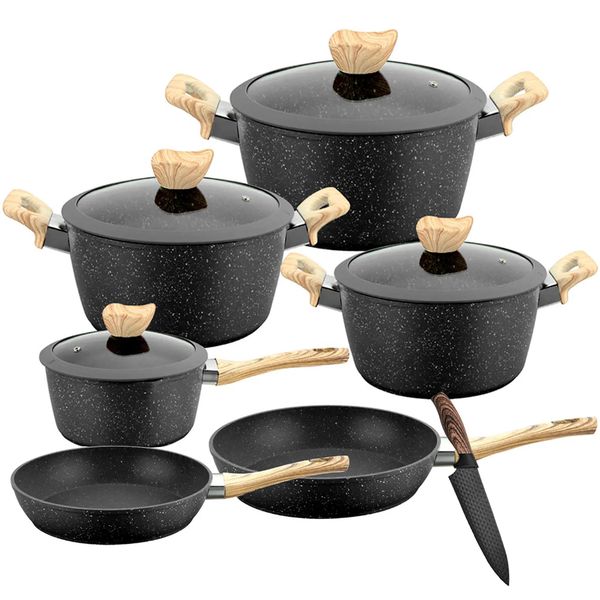 Set of 11 - Premium Non Stick Aluminium Marble Granite Coating Cookware Set