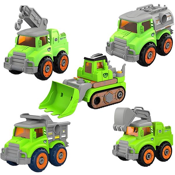 5 Pcs Kids Car Toys Take Apart Trucks Transform to Robot and Drill for Boys