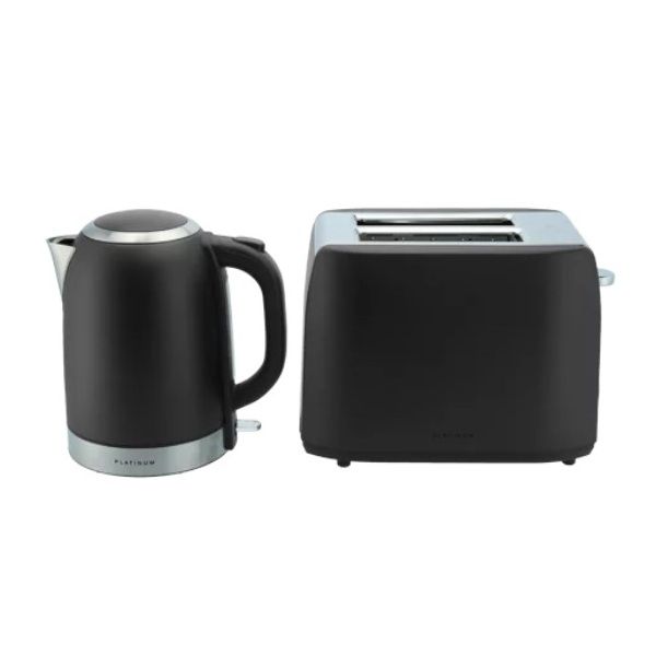 Platinum Black Kettle &amp; Toaster Breakfast Set Combo 1.7L 2-Slice 2200W