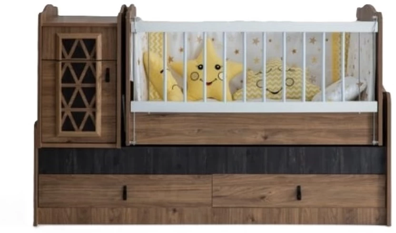 Convertible Walnut Baby Cot with Storage