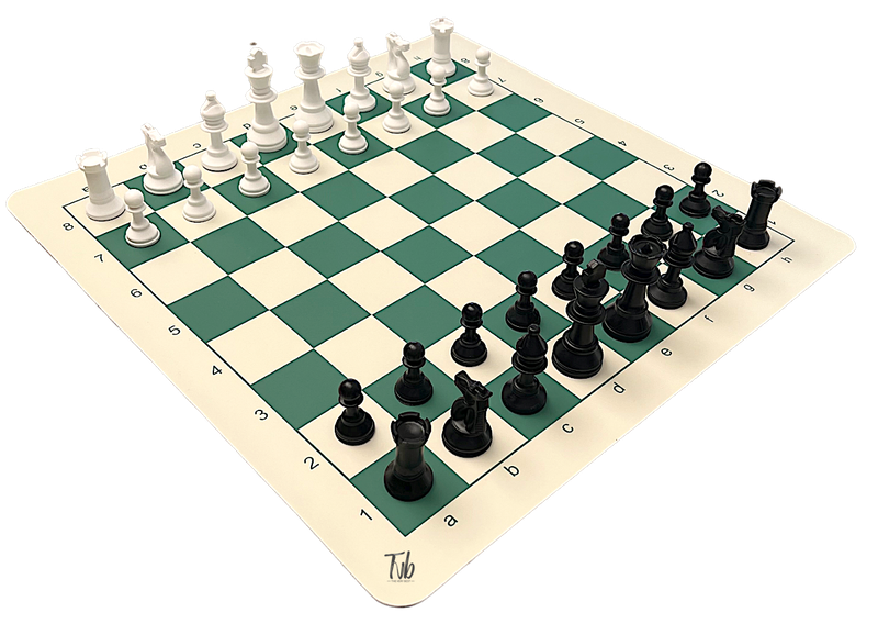 Rollable Standard Tournament Vinyl Chess Board &amp; Pieces - Green &amp; White