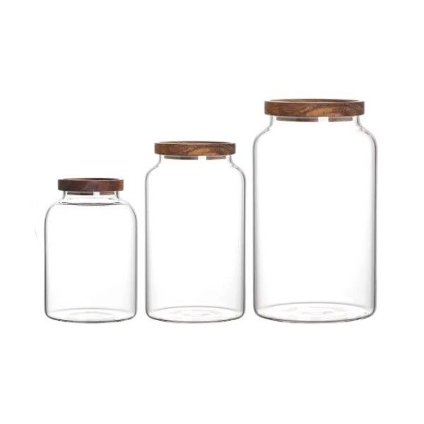 Glass Storage Jar Set - 2000ml, 1200ml &amp; 3000ml - Transparent -3-Pack