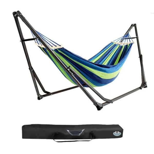 Hammock with Folding Stand, Portable Outdoor Camping Garden Canvas Hammock