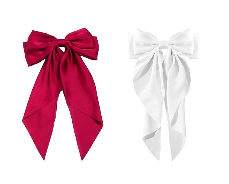 Large Satin Silk Hair Bow Clip - Red &amp; White