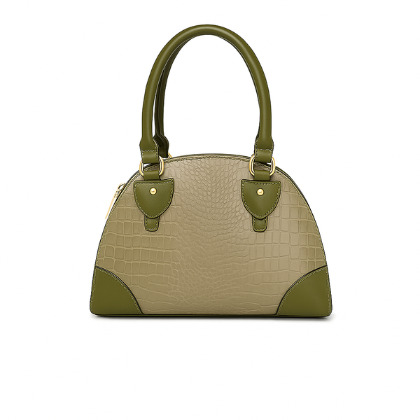 Women's Crocodile Pattern Handbag - Elegant PU Leather Tote - Olive Green