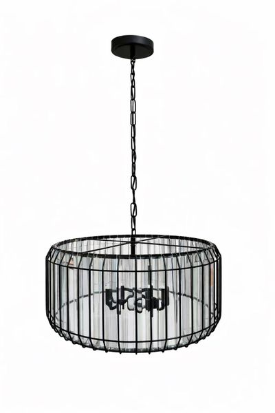 5-Light Midnight Cage Drum Glass Chandelier-MRUL
