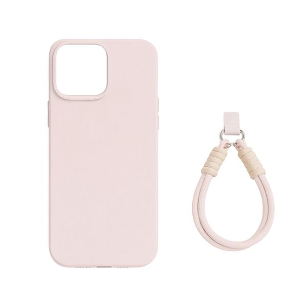 Silicone Phone Case &amp; Wrist Strap Set - Soft Pink - Compatible With iPhone
