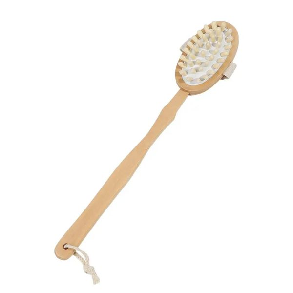Wooden Bath Shower Body Massage Soft Bristle Brush With Long Handle