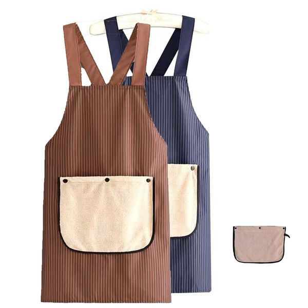 2 Pack Bib Apron Waterdrop Resistant with Hand Wipe and 2 Pockets
