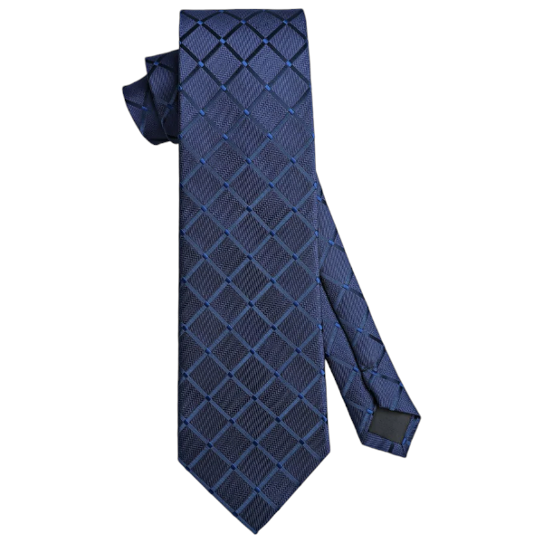 Classic Contemporary Grid Patterned Formal Silk Tie - Navy Blue