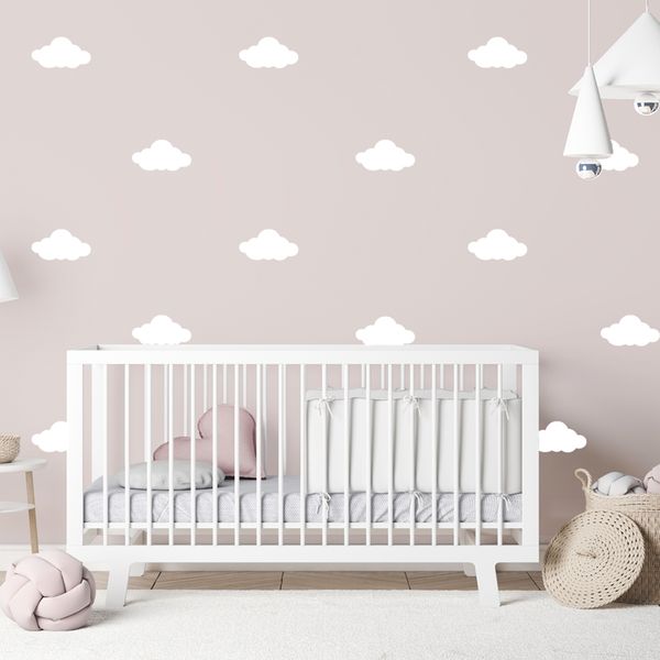 Glossy White Cloud Peel and Stick Vinyl Sticker decal Wall Art - set of 24