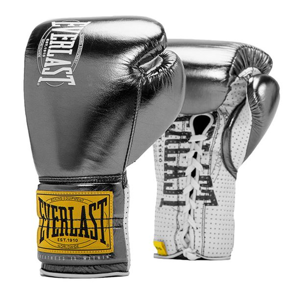 Everlast 1910 Leather Fight Gloves - Gun Metal - 8oz